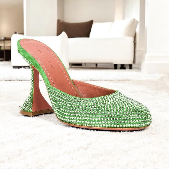 NIB Amina Muaddi Emili Slipper Crystal Mule Heels Size 37.5 $1,210.00 - Picture 3 of 8